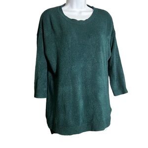 XXI Women's Knitted Long Sleeve Side Slit Hem Green Pullover Sweater Size L